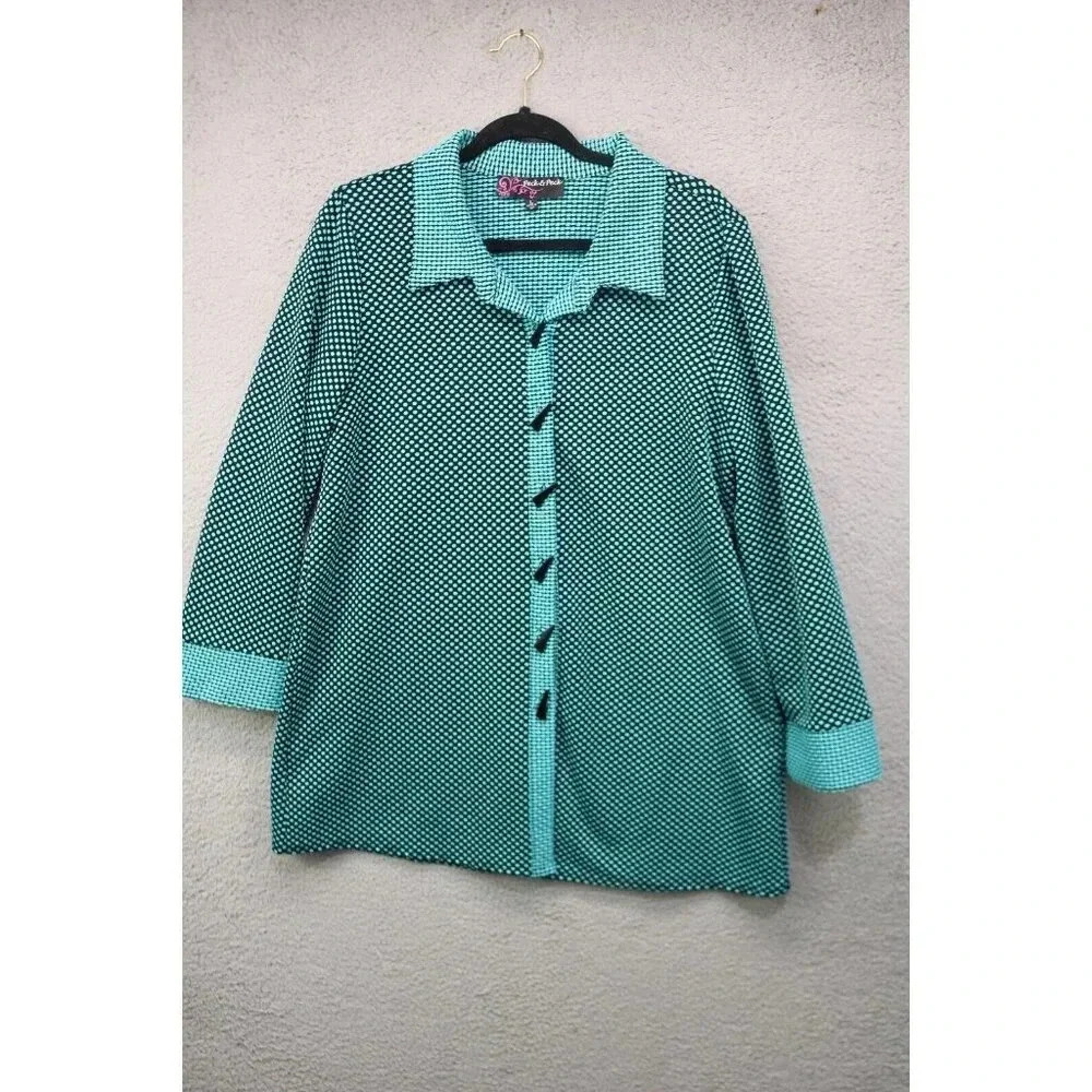 Peck & Peck Vintage Long Sleeve Tunic-Size Large-Polka Dots-Textured